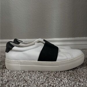 JSlides Women's White and Black Slip-On Sneakers